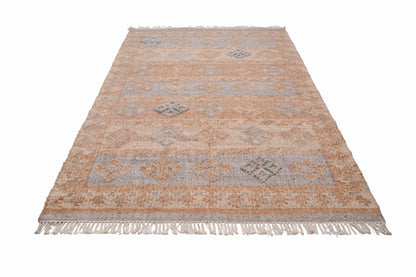 Handwoven Wool Jute Kilim Rug – Beige Vintage Distressed Durrie