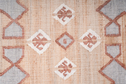 Handwoven Jute Kilim Rug – Beige & Grey Geometric Medallion Durrie