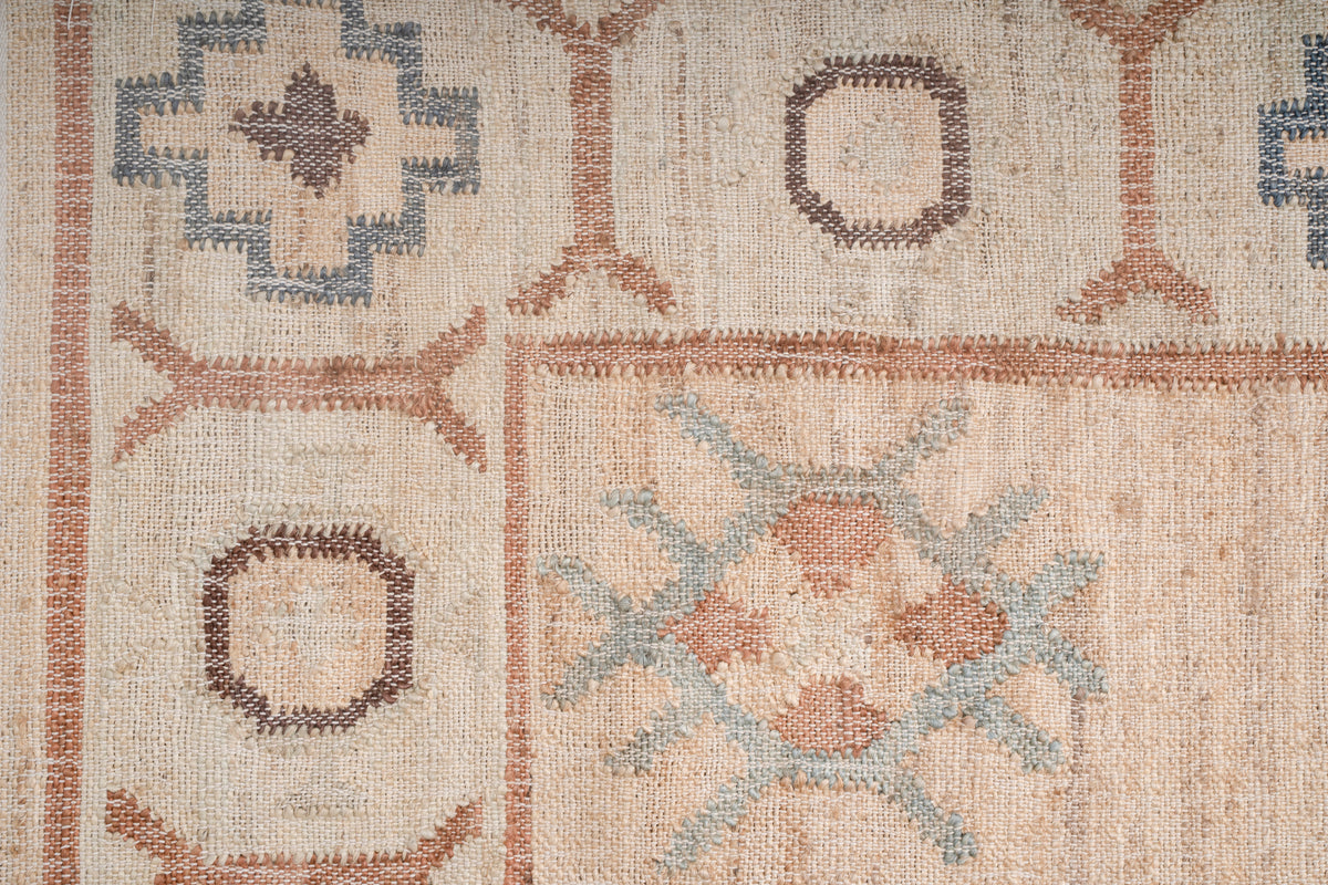 Handwoven Jute Kilim Rug – Beige Vintage Geometric Medallion Durrie