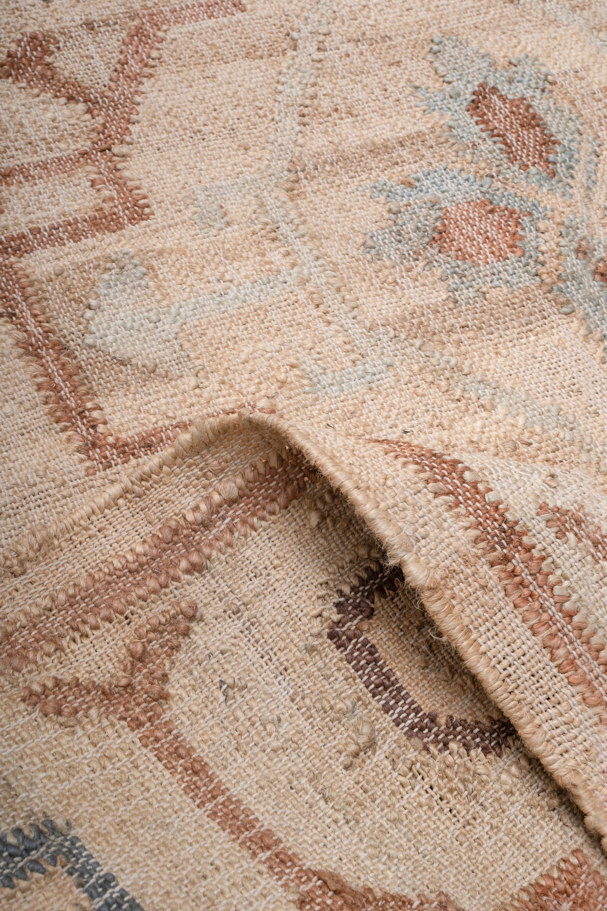 Handwoven Jute Kilim Rug – Beige Vintage Geometric Medallion Durrie