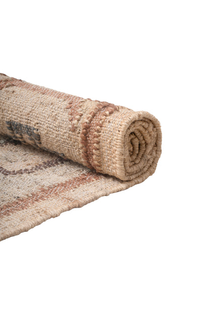 Handwoven Jute Kilim Rug – Beige Vintage Geometric Medallion Durrie