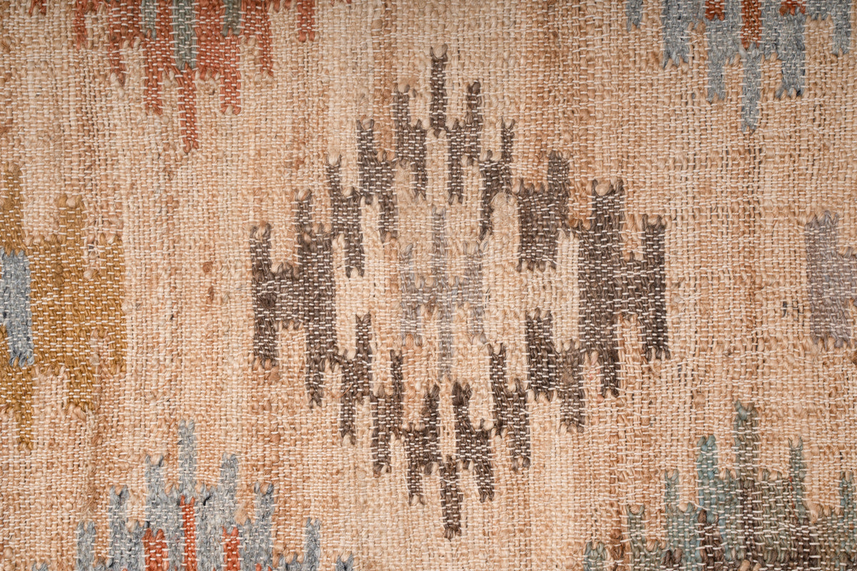 Handwoven Natural Jute Kilim Area Rug in Sand Beige & Soft Blue, Vintage Moroccan Inspired Carpet for Living Room, Bedroom & Home