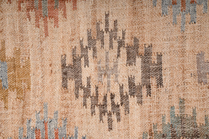 Handwoven Natural Jute Kilim Area Rug in Sand Beige & Soft Blue, Vintage Moroccan Inspired Carpet for Living Room, Bedroom & Home