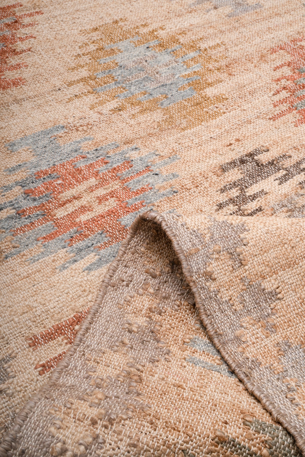 Handwoven Natural Jute Kilim Area Rug in Sand Beige & Soft Blue, Vintage Moroccan Inspired Carpet for Living Room, Bedroom & Home