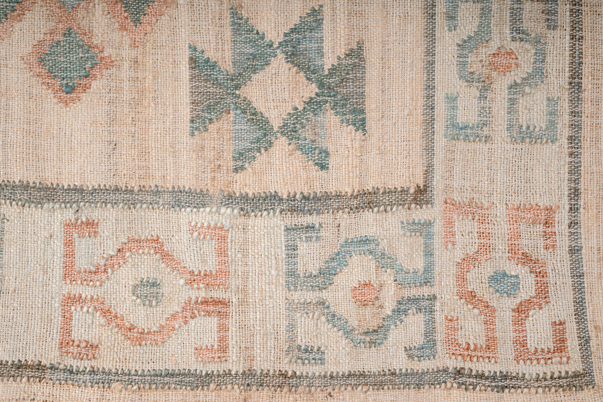 Handwoven Jute Kilim Rug, Vintage Geometric Area Rug, Beige Blue Bohemian Carpet, Natural Jute Cotton Flatweave Rug