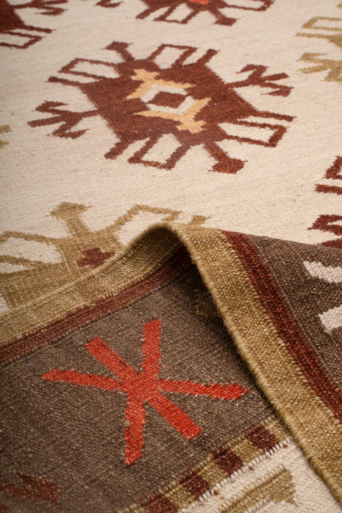 Handwoven Wool Kilim Rug, Tribal Geometric Area Rug, Multicolor Bohemian Carpet, Traditional Flatweave Wool Rug, Rustic Home Decor