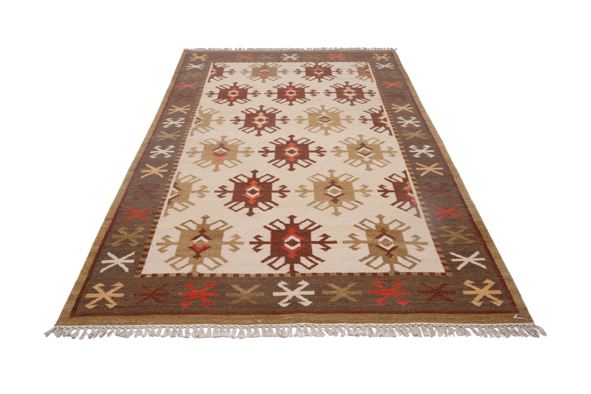 Handwoven Wool Kilim Rug, Tribal Geometric Area Rug, Multicolor Bohemian Carpet, Traditional Flatweave Wool Rug, Rustic Home Decor