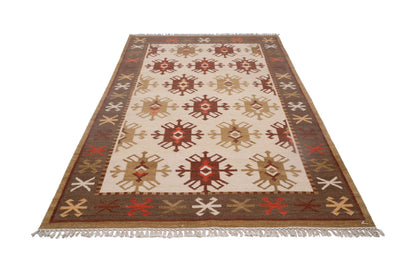 Handwoven Wool Kilim Rug, Tribal Geometric Area Rug, Multicolor Bohemian Carpet, Traditional Flatweave Wool Rug, Rustic Home Decor