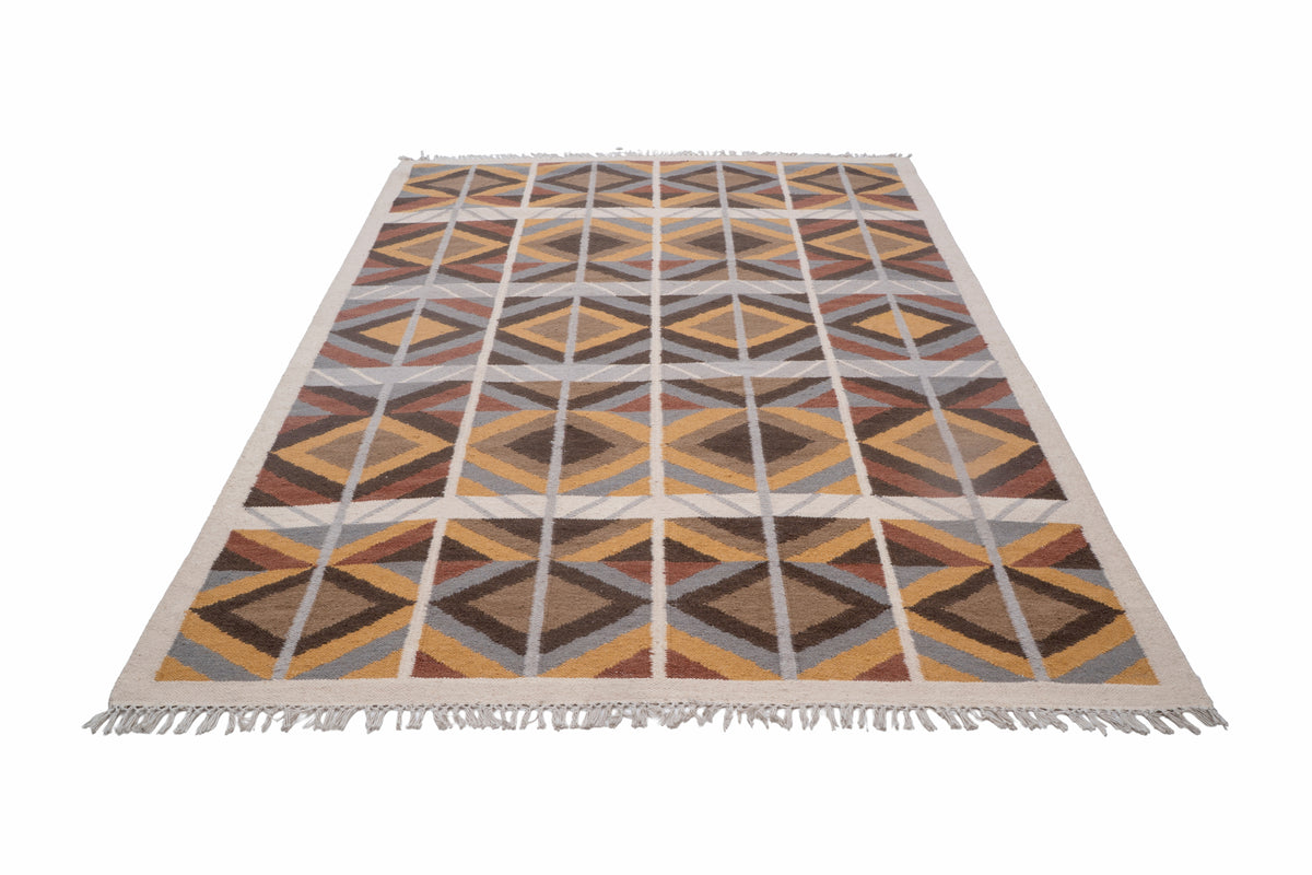 Handwoven Wool Kilim Durrie Rug, Geometric Scandinavian Area Rug, Multicolor Flatweave Carpet, Boho Home Décor