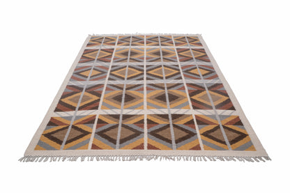 Handwoven Wool Kilim Durrie Rug, Geometric Scandinavian Area Rug, Multicolor Flatweave Carpet, Boho Home Décor