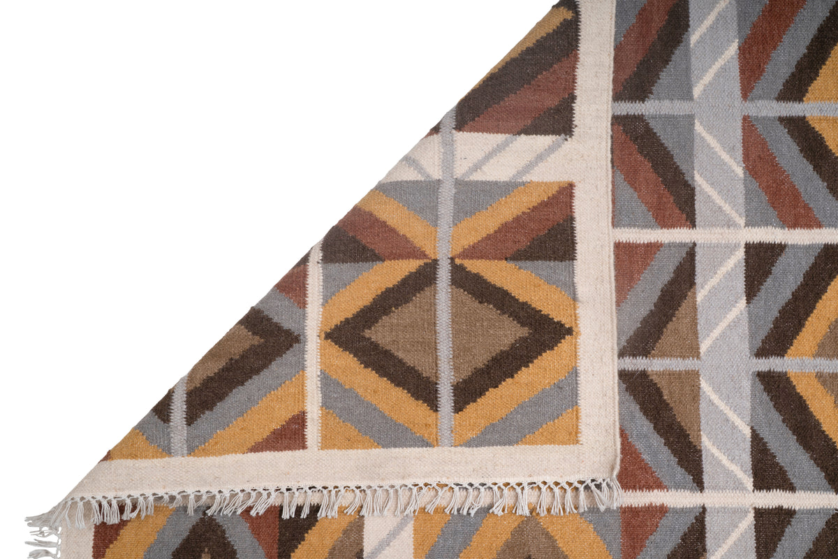 Handwoven Wool Kilim Durrie Rug, Geometric Scandinavian Area Rug, Multicolor Flatweave Carpet, Boho Home Décor