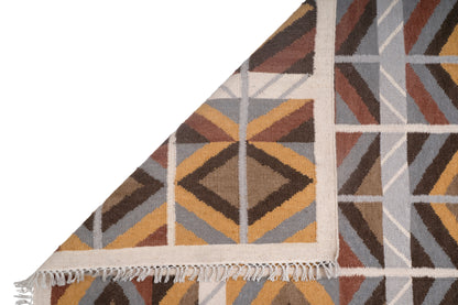 Handwoven Wool Kilim Durrie Rug, Geometric Scandinavian Area Rug, Multicolor Flatweave Carpet, Boho Home Décor