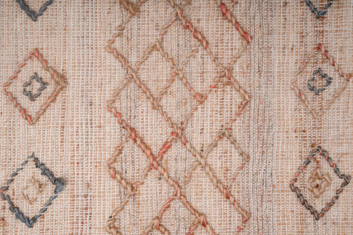 Handwoven Jute Rug, Natural Geometric Kilim Durrie, Boho Scandinavian Area Rug, Neutral Flatweave Carpet