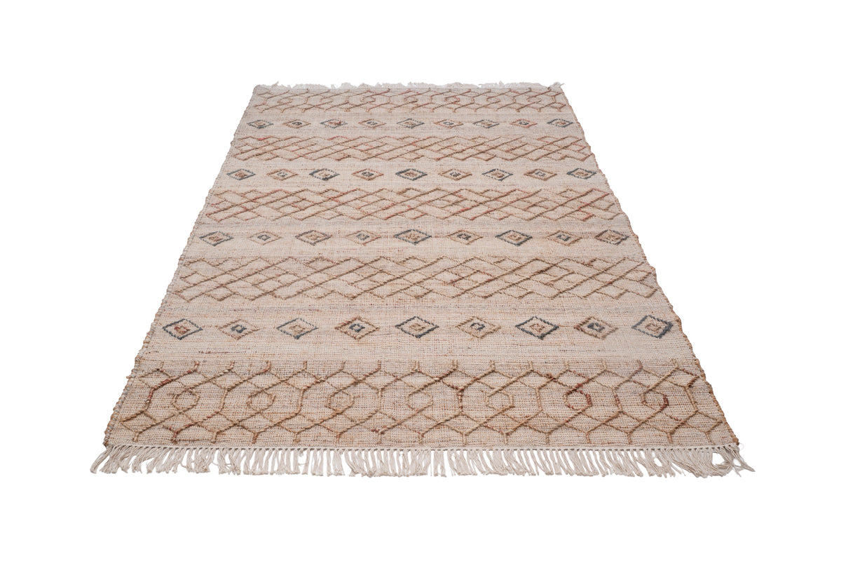 Handwoven Jute Rug, Natural Geometric Kilim Durrie, Boho Scandinavian Area Rug, Neutral Flatweave Carpet