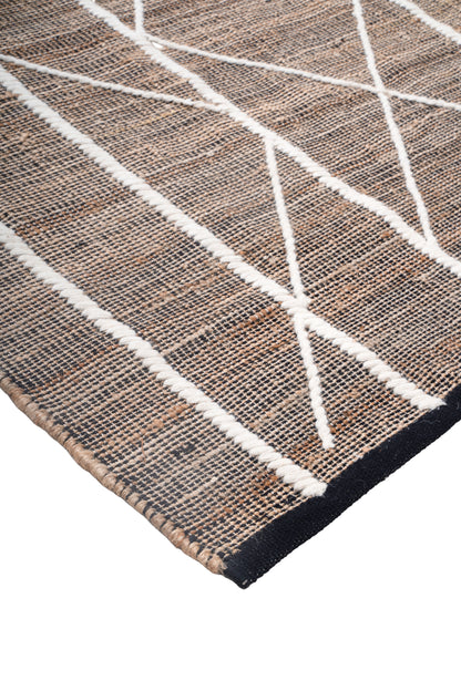 Handwoven Wool & Jute Diamond Pattern Rug | Natural Textured Contemporary Floor Rug