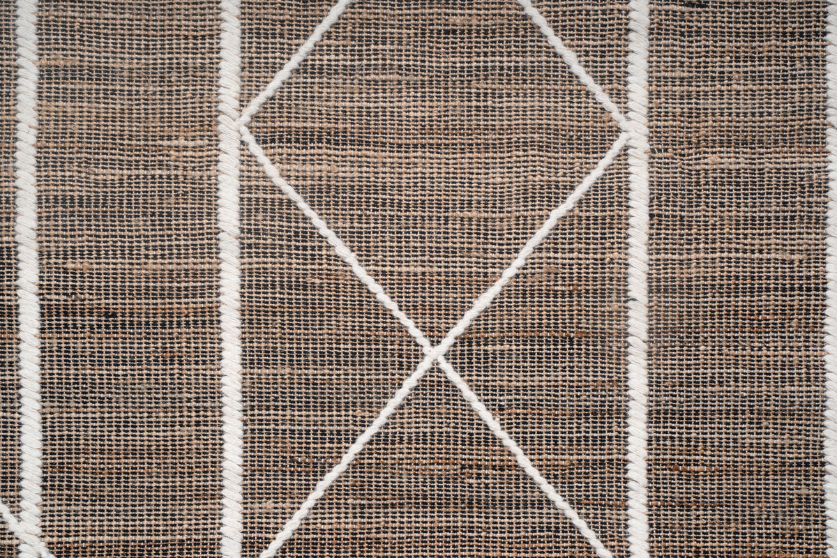 Handwoven Wool & Jute Diamond Pattern Rug | Natural Textured Contemporary Floor Rug