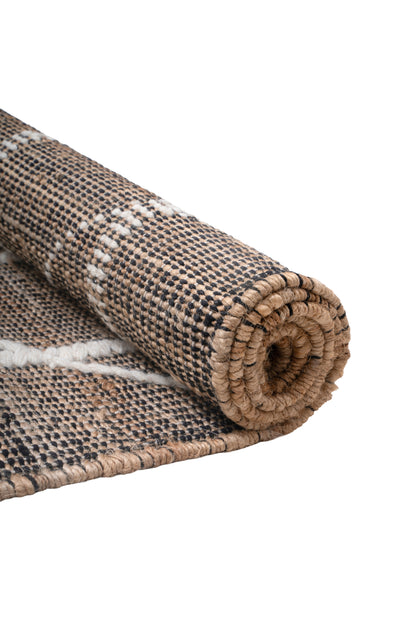 Handwoven Wool & Jute Diamond Pattern Rug | Natural Textured Contemporary Floor Rug