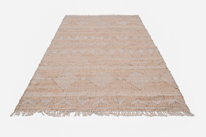 Handwoven Jute Durrie Rug – Natural Beige Geometric Flatweave Area Rug, 1500 GSM
