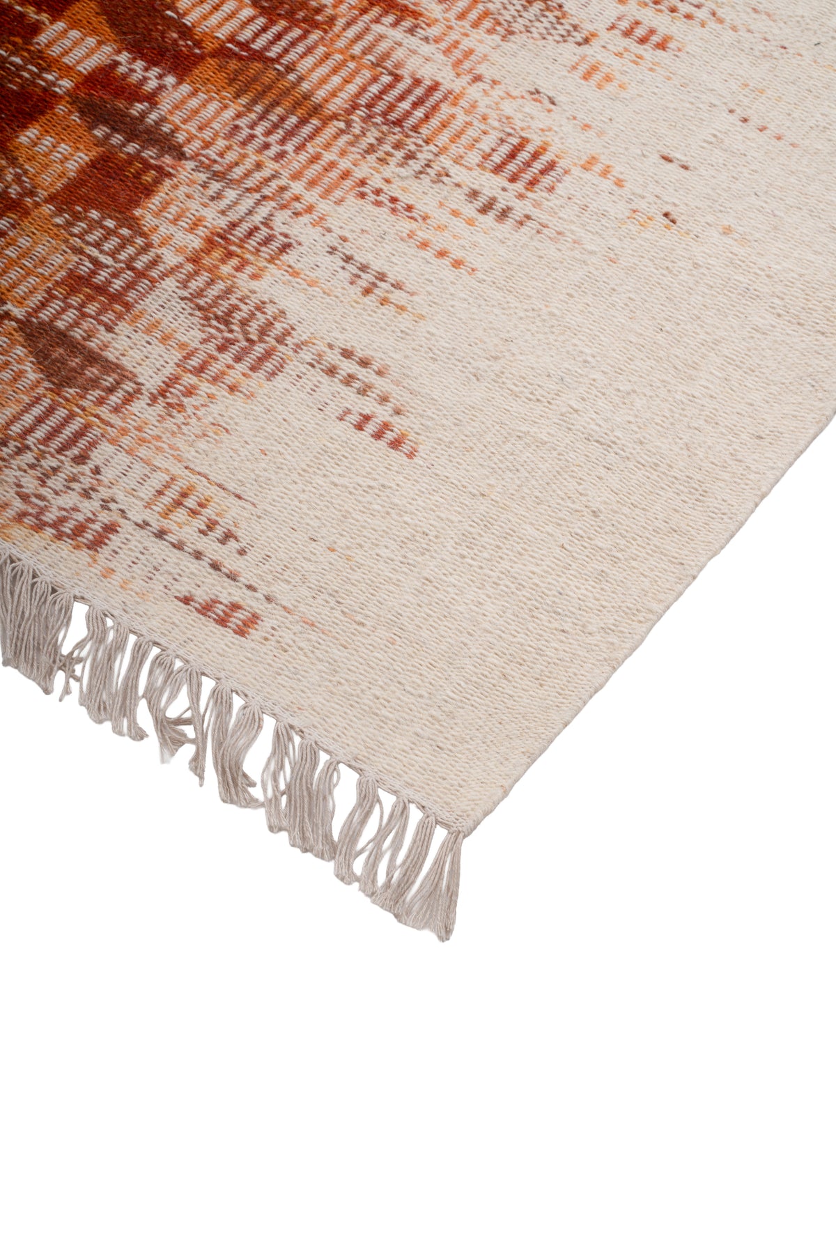 Rustic Handwoven Wool Kilim Durrie | Abstract Geometric Terracotta & Cream Rug