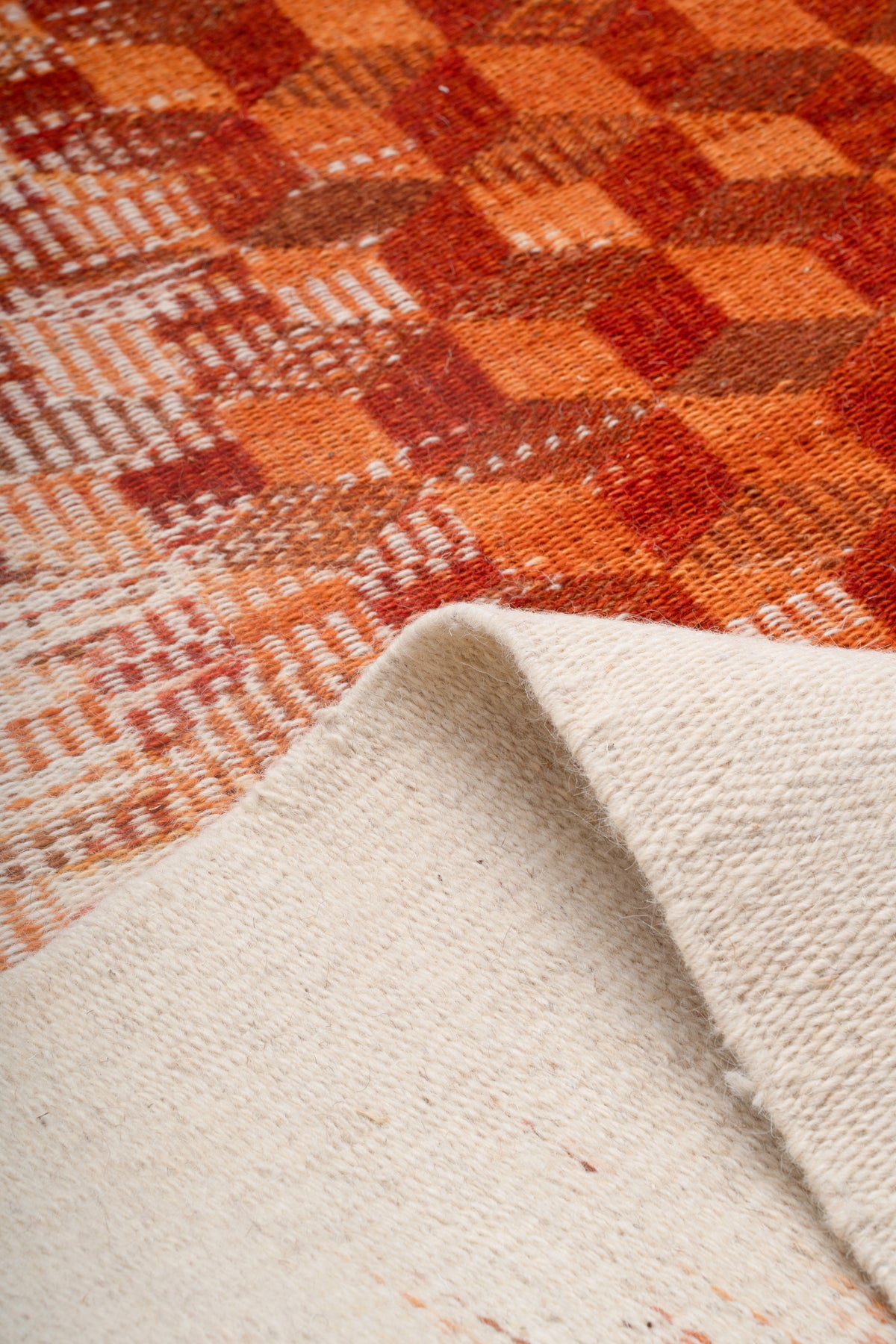 Rustic Handwoven Wool Kilim Durrie | Abstract Geometric Terracotta & Cream Rug