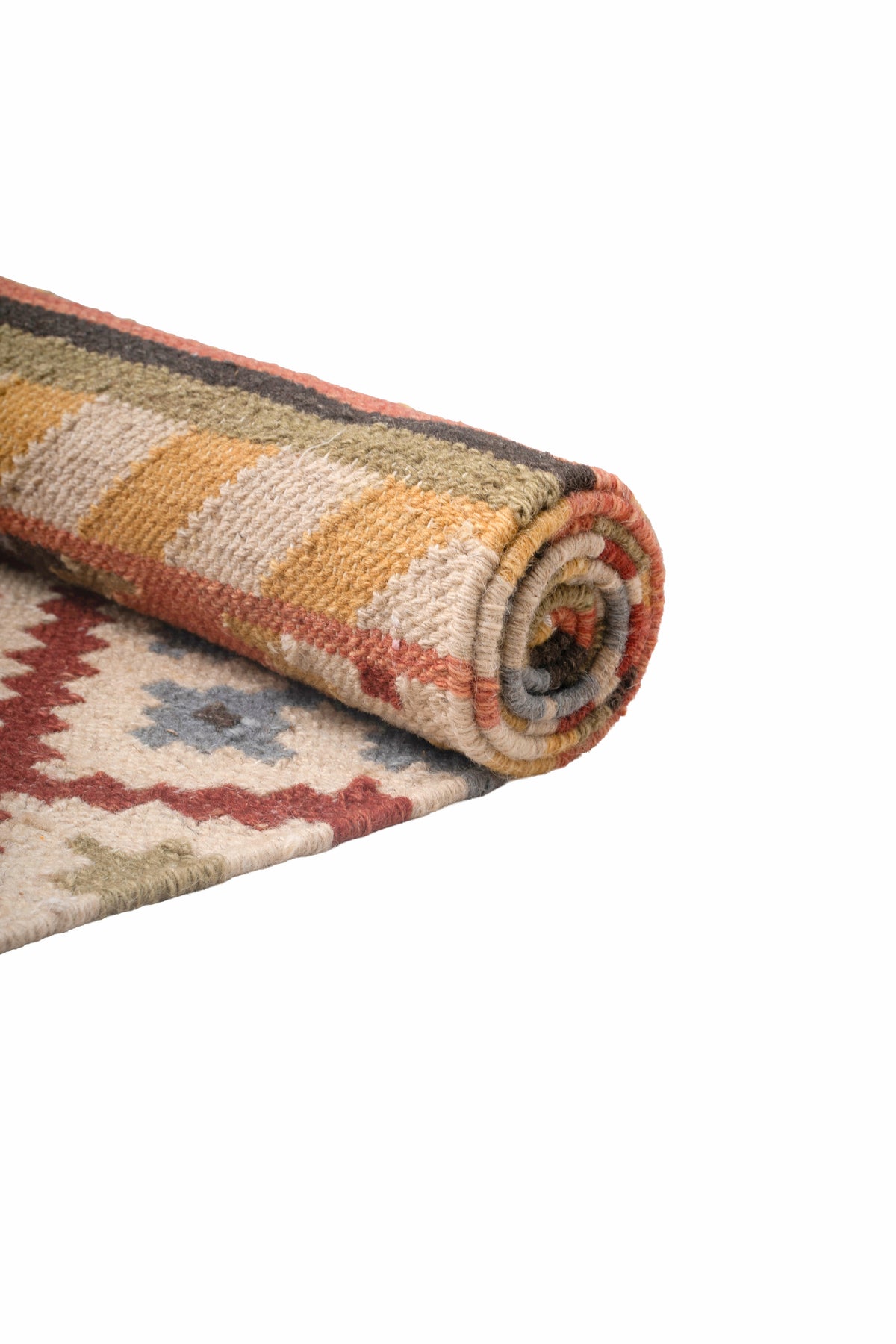 Handwoven Wool Kilim Durrie Rug, Multicolor Geometric Tribal Area Rug, Traditional Indian Flatweave Carpet