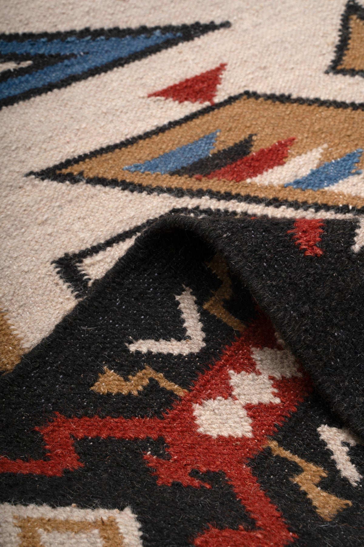 Handwoven Wool Kilim Durrie Rug, Tribal Geometric Area Rug, Multicolor Southwestern Flatweave Carpet