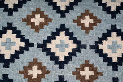 Handwoven Wool Kilim Durrie Rug – Navy Blue Geometric Moroccan-Inspired Area Rug