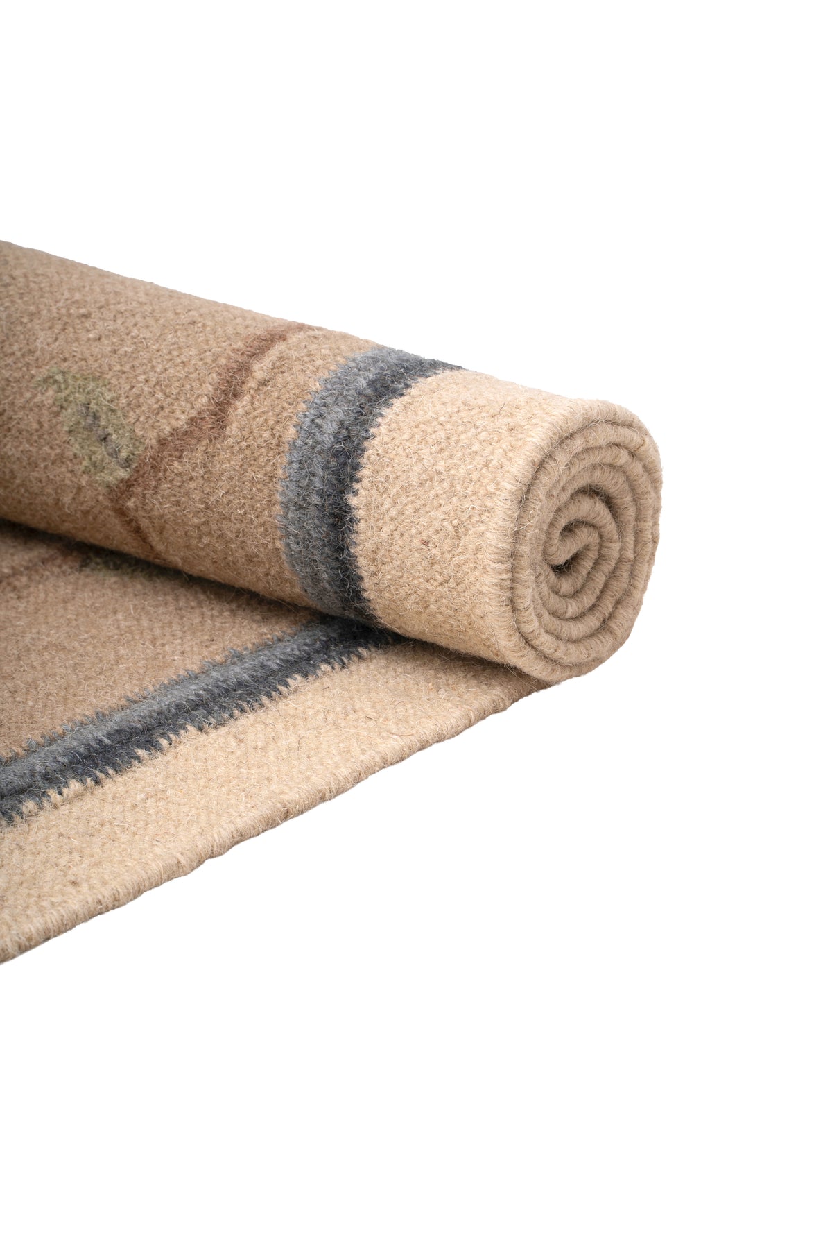 Hand-Woven Woolen Durrie – Beige & Blue Floral Vine Pattern Area Rug (80% Wool, 20% Cotton)