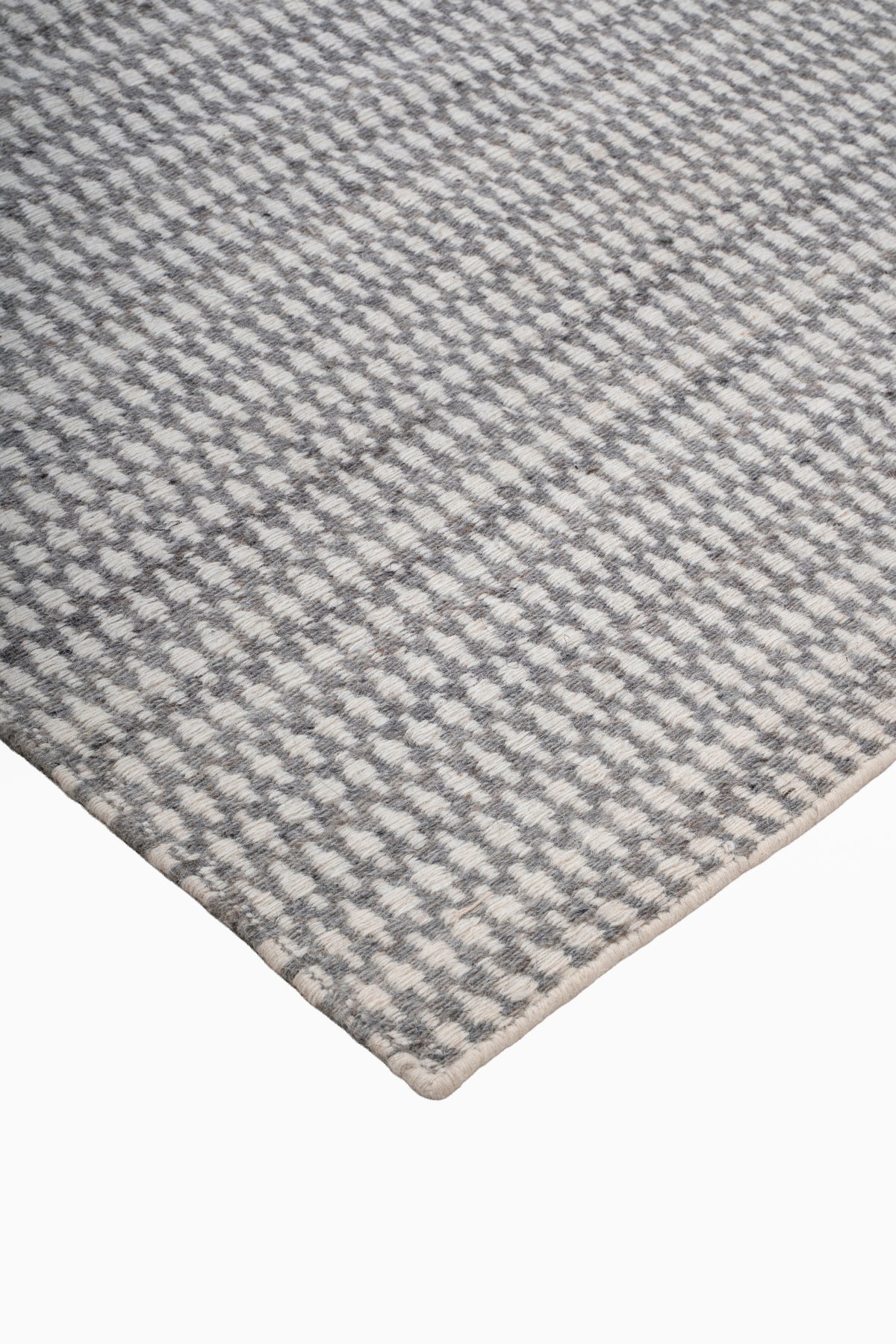 Hand-Woven Wool Flatweave Area Rug – Grey & Off-White Micro Geometric Pattern Rug
