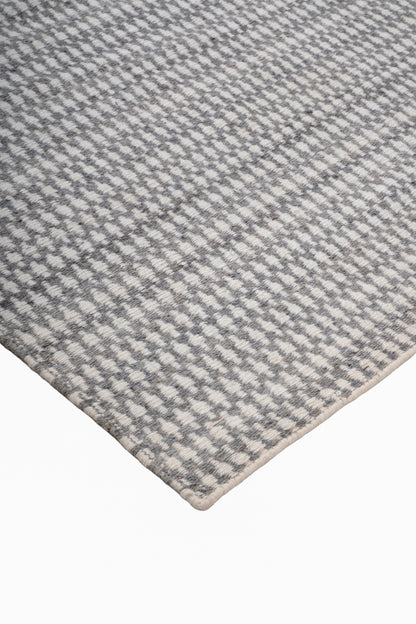 Hand-Woven Wool Flatweave Area Rug – Grey & Off-White Micro Geometric Pattern Rug