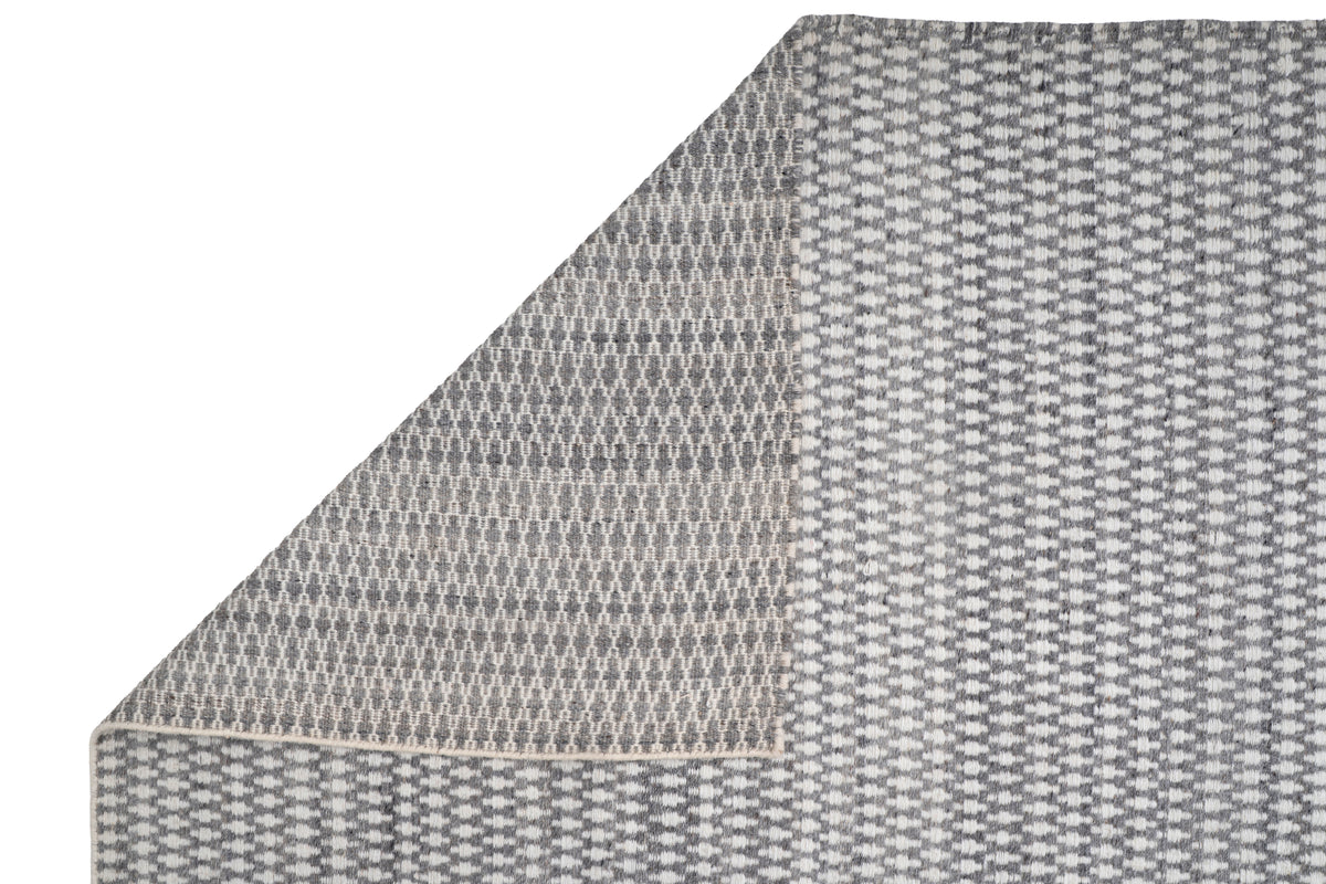 Hand-Woven Wool Flatweave Area Rug – Grey & Off-White Micro Geometric Pattern Rug