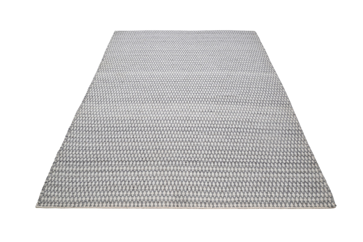 Hand-Woven Wool Flatweave Area Rug – Grey & Off-White Micro Geometric Pattern Rug