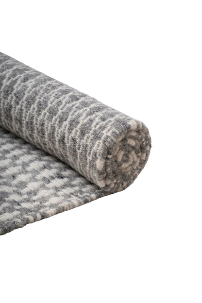 Hand-Woven Wool Flatweave Area Rug – Grey & Off-White Micro Geometric Pattern Rug
