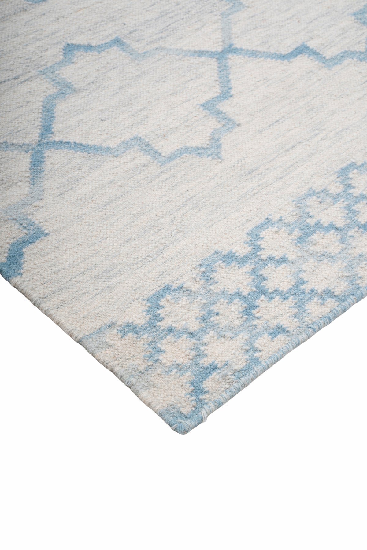 Blue & Ivory Handwoven Wool Kilim Durrie Rug | Geometric Flatweave Area Rug