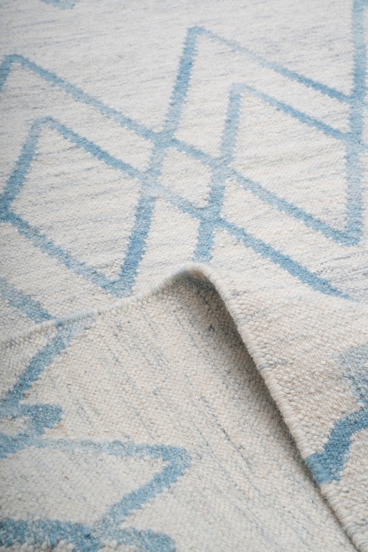 Blue & Ivory Handwoven Wool Kilim Durrie Rug | Geometric Flatweave Area Rug