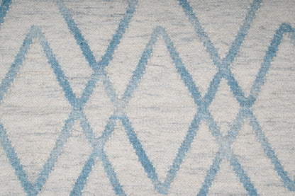 Blue & Ivory Handwoven Wool Kilim Durrie Rug | Geometric Flatweave Area Rug