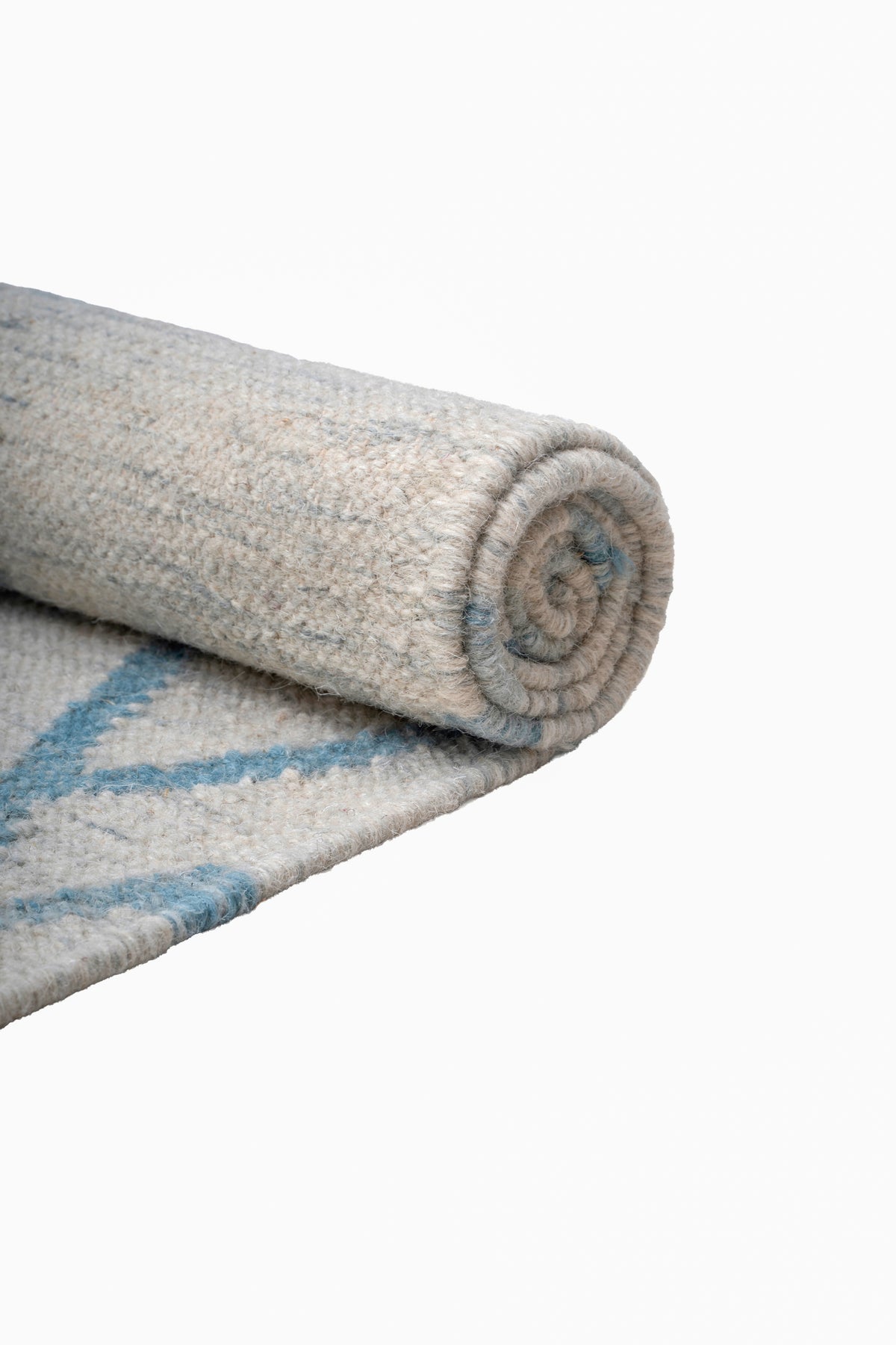 Blue & Ivory Handwoven Wool Kilim Durrie Rug | Geometric Flatweave Area Rug
