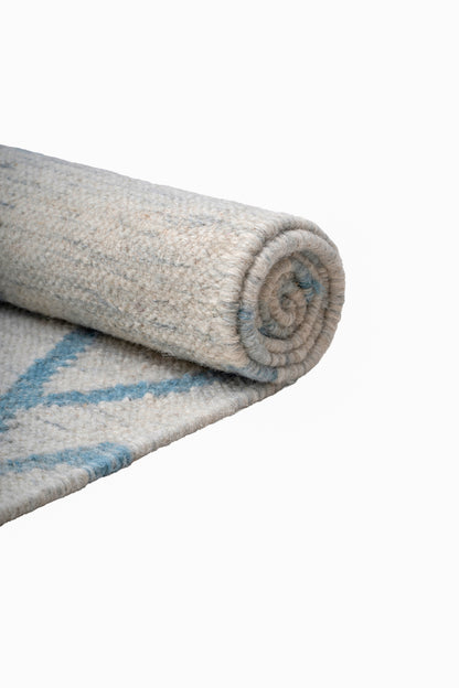 Blue & Ivory Handwoven Wool Kilim Durrie Rug | Geometric Flatweave Area Rug