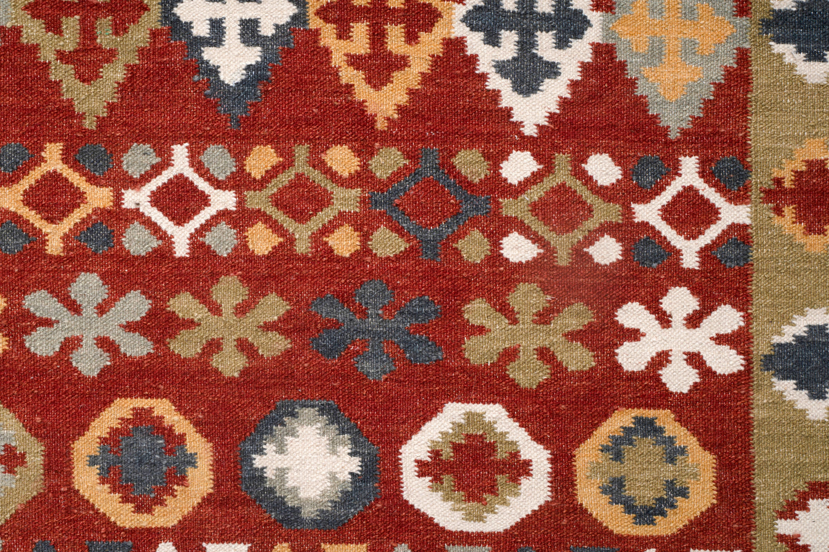 Handwoven Wool Kilim Rug, Multicolor Geometric Tribal Area Rug, Traditional Southwestern Flatweave Carpet, Bohemian Home Decor