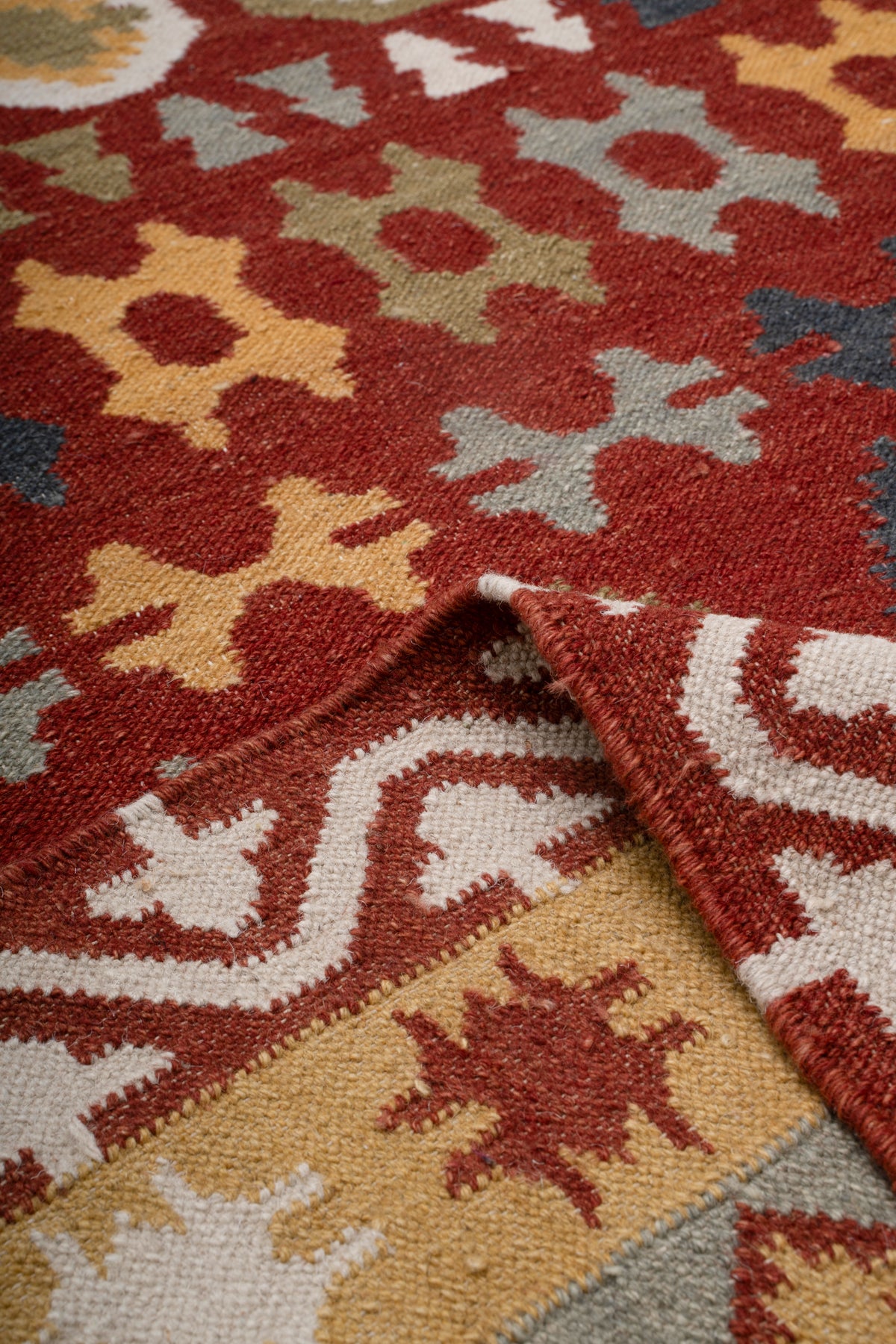 Handwoven Wool Kilim Rug, Multicolor Geometric Tribal Area Rug, Traditional Southwestern Flatweave Carpet, Bohemian Home Decor