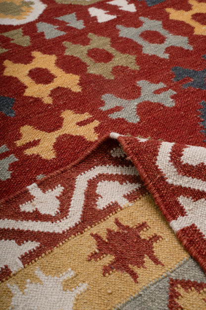 Handwoven Wool Kilim Rug, Multicolor Geometric Tribal Area Rug, Traditional Southwestern Flatweave Carpet, Bohemian Home Decor