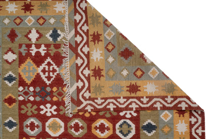 Handwoven Wool Kilim Rug, Multicolor Geometric Tribal Area Rug, Traditional Southwestern Flatweave Carpet, Bohemian Home Decor