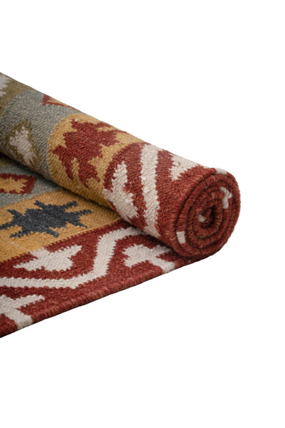 Handwoven Wool Kilim Rug, Multicolor Geometric Tribal Area Rug, Traditional Southwestern Flatweave Carpet, Bohemian Home Decor