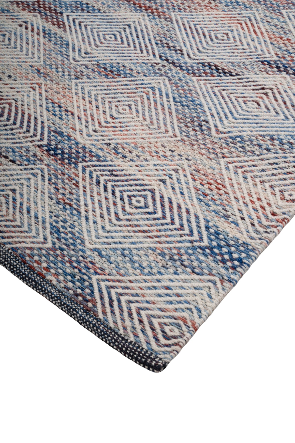 Handwoven Geometric Wool Rug | Ivory Blue Area Rug