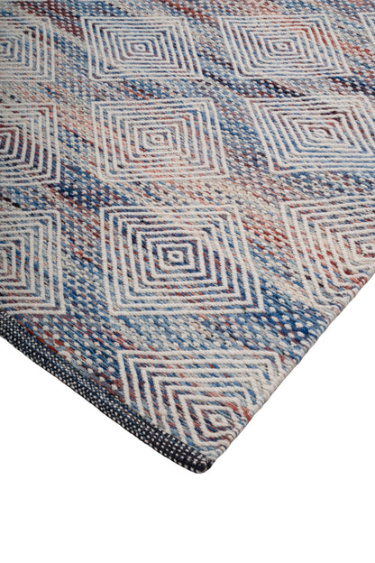 Handwoven Geometric Wool Rug | Ivory Blue Area Rug
