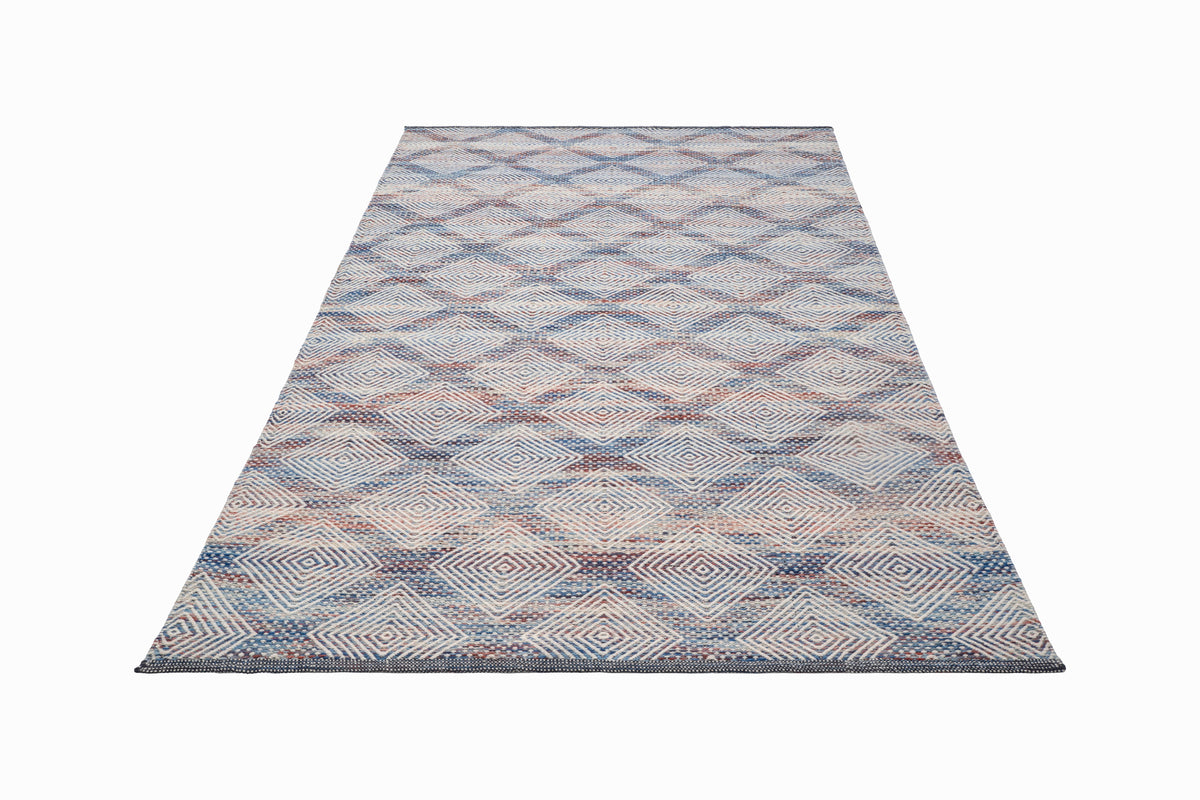Handwoven Geometric Wool Rug | Ivory Blue Area Rug