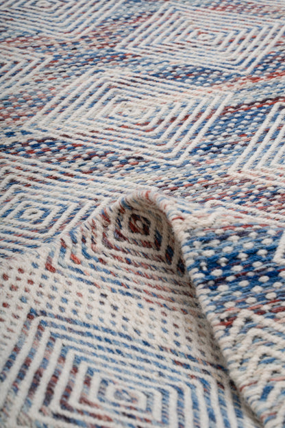 Handwoven Geometric Wool Rug | Ivory Blue Area Rug