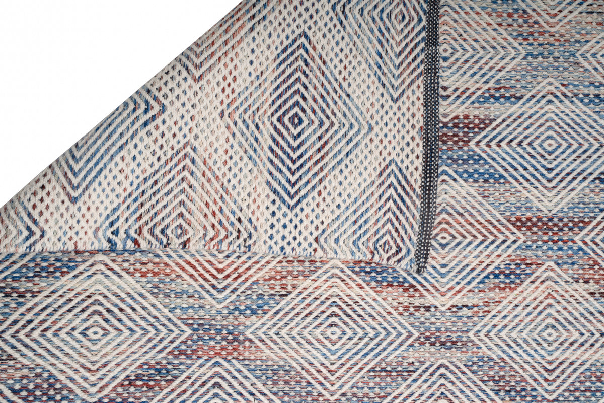 Handwoven Geometric Wool Rug | Ivory Blue Area Rug