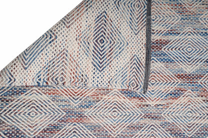 Handwoven Geometric Wool Rug | Ivory Blue Area Rug