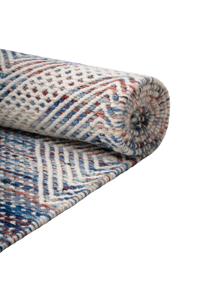Handwoven Geometric Wool Rug | Ivory Blue Area Rug